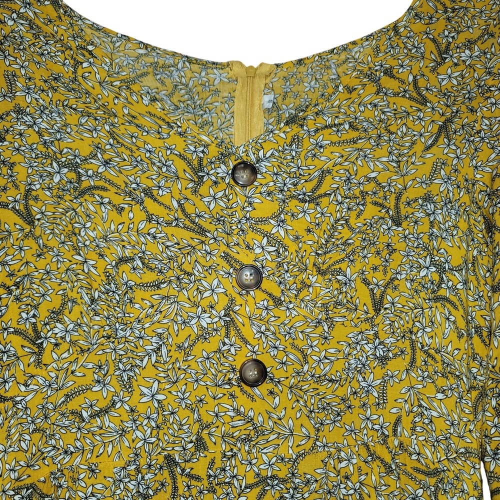 Women's Maxi Yellow Dress Cotton Blend S Boho Floral Prairie Cottage Puff Sleeve - Picture 6 of 14